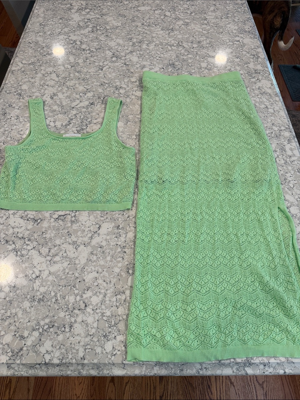 House of Harlow Mint Green Knit Lace Crochet overlay Skirt crop top Set size M